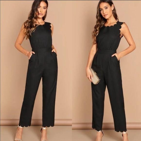 Shein Black Jumpsuit With Scalloped Edges, S